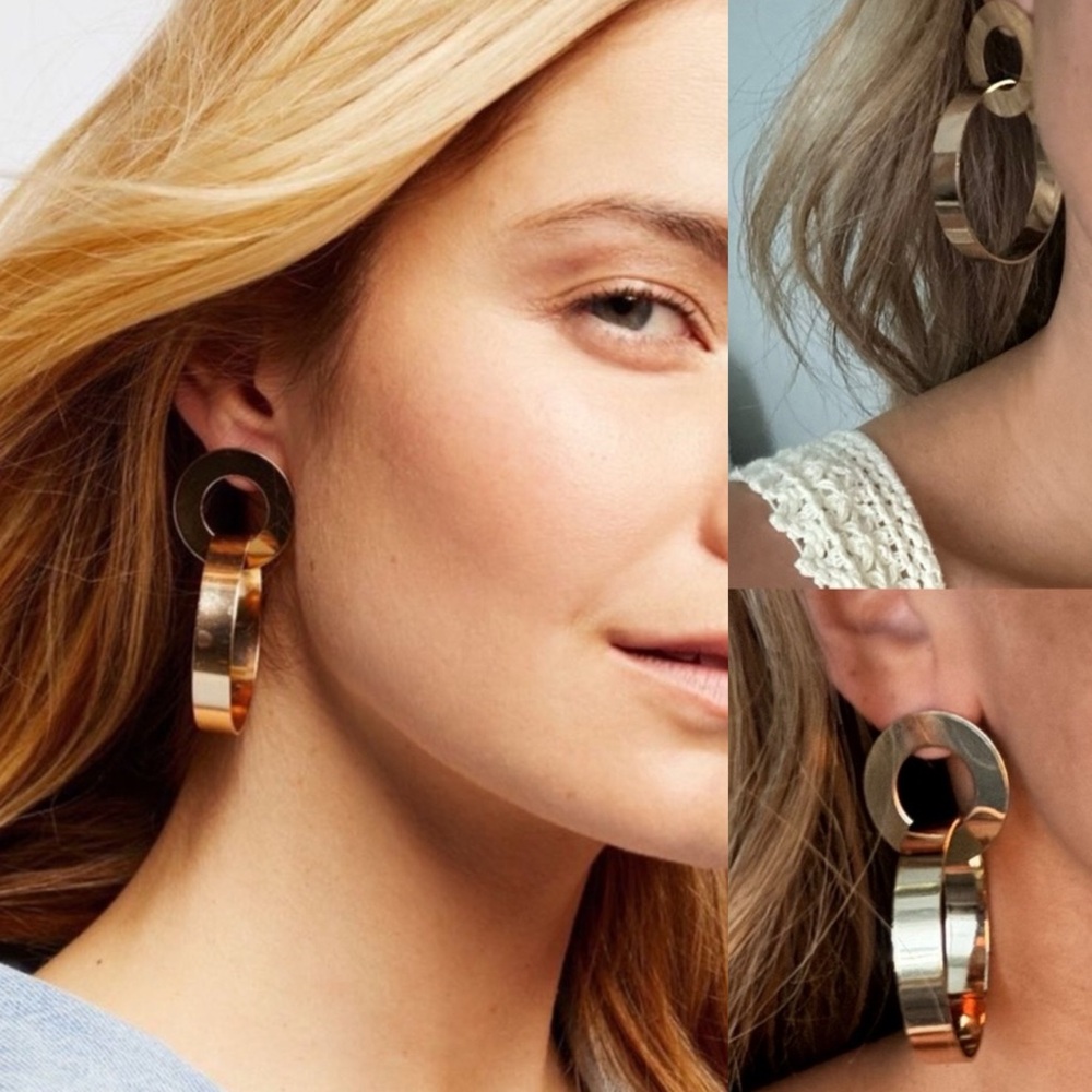 New Free People Lizzie double hoop earrings gold tone